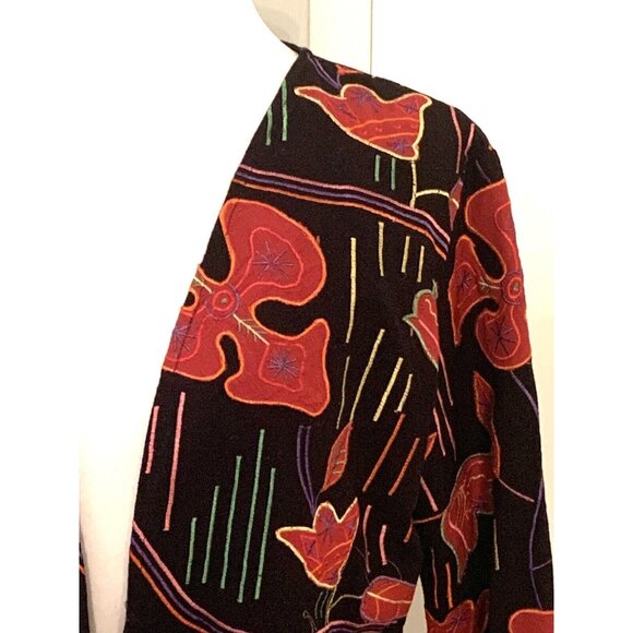 Women’s M Black Red Floral Jacket Embroidered Open Front Art to Wear Black boho - Picture 5 of 13